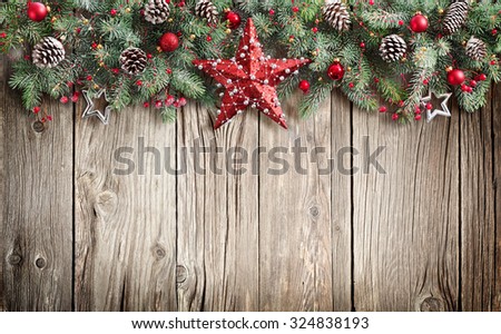 Christmas Fir Tree On Wooden Background
