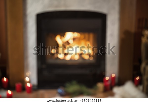 Christmas Fireplace Red Candles On Floor Stock Photo Edit Now