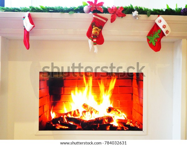 Christmas Fireplaces Decorated Colorful Traditional Christmas