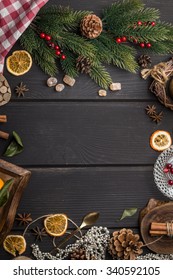 Christmas Food Frame On Black Wooden Background