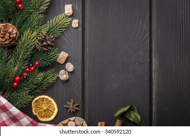 Christmas Food Frame On Black Wooden Background