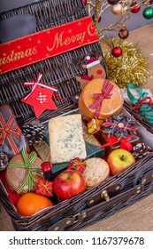 Christmas Food Hamper.
Wicker Hamper Loaded With Christmas Treats And Fruits