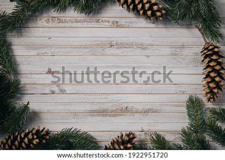 christmas frame for product display with pine cones and branches