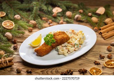 Christmas fried carp with potato salad