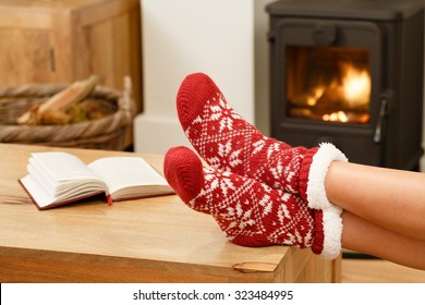 Christmas In Front Of Fire