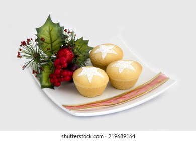 Christmas Fruit Mince Pies On Plate - Isolated