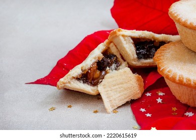 Christmas Fruit Mince Pies On Gray Surface With Lots Of Copy Space