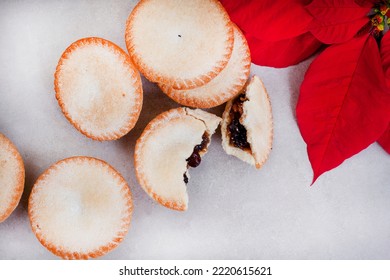 Christmas Fruit Mince Pies On Gray Surface With Lots Of Copy Space