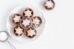 Christmas Fruit Mince Tarts. White Background, Top View