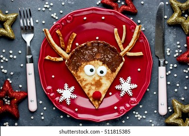 Christmas Fun Food For Kids - Reindeer Pancake For Breakfast