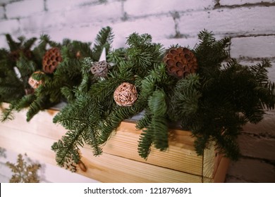 Christmas Garland Of Pine Branches.