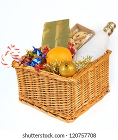 Christmas Gift Basket Isolated On White Background