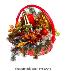 Christmas Gift Basket On White Background