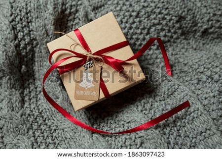 Similar – Image, Stock Photo White gift box with label on wooden table