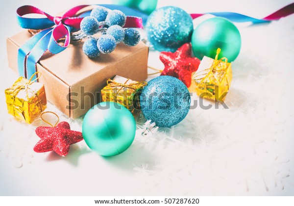 Christmas Gift Box Ribbon Christmas Decoration Stock Photo (Edit Now