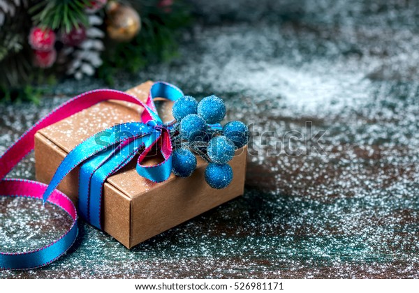 Christmas Gift Box Ribbon Christmas Decoration Stock Photo Edit