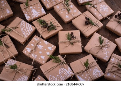 Christmas gift boxes in craft paper