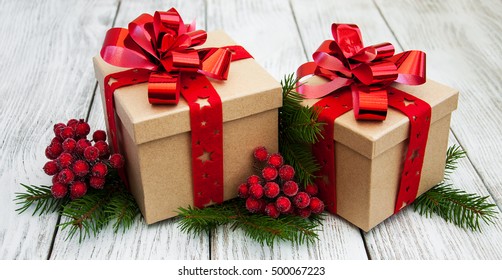 Christmas Gift Boxes Decorations On Old Stock Photo (Edit Now) 500067223