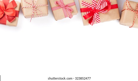 Christmas Gift Boxes. Isolated On White Background With Copy Space