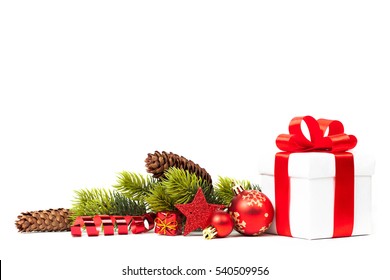 christmas gift with decoration isolated on white background
