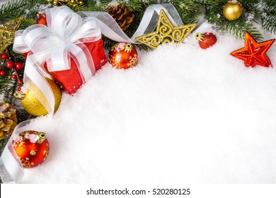 christmas gift with decoration on white background. xmas day
