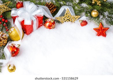 Christmas Gift With Decoration On White Background