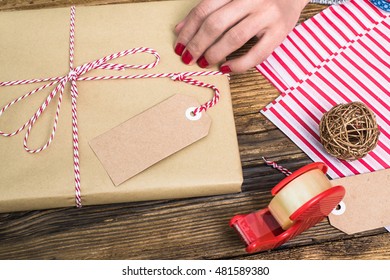 Christmas gift packed with name tag