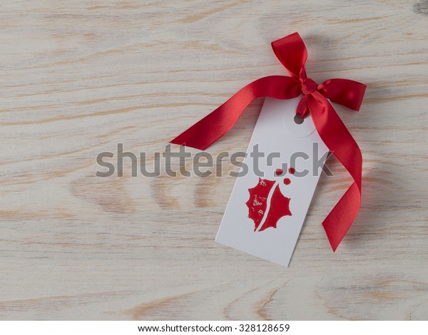 Christmas Gift Tag Printed Red Ribbon Stock Photo (Edit Now) 328128659