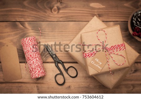 Similar – Foto Bild Weiße Geschenkbox mit Aufkleber auf Holztisch.