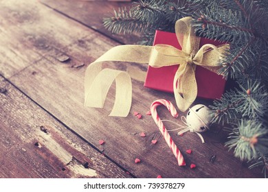 Christmas Gifts on wooden background - Shutterstock ID 739378279