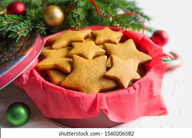 Christmas Gingerbread Cookie In A Tin Box.