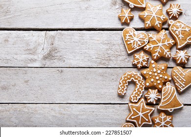 Christmas Gingerbread Cookies On White Table