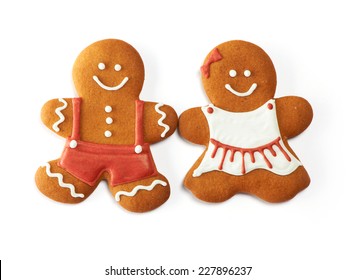 Christmas Gingerbread Couple Cookies Isolated On White