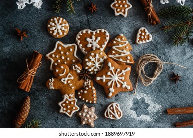 Christmas gingerbread. Delicious gingerbread cookies with honey, ginger and cinnamon. Winter composition. Great for New Year's or Christmas designs - Powered by Shutterstock