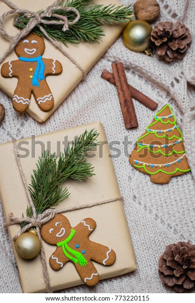 Christmas Gingerbread Man Cookies Paper Gift Stock Photo Edit Now