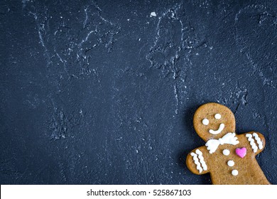 Christmas Gingerbread On Dark Background Top View