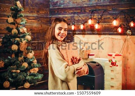 Christmas girl. Merry christmas and Happy new year. Christmas tree. New year woman. Christmas wishes come true if you believe