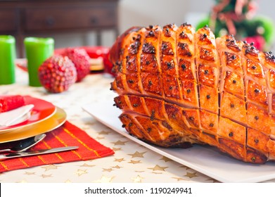 Christmas Glazed Ham Studded With Cloves