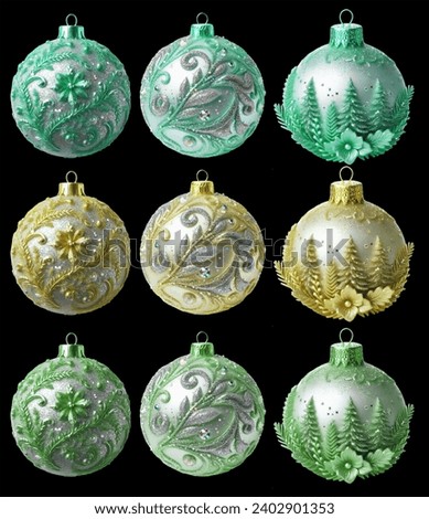 Christmas Glitter shimmer bauble ball Teal Yellow Green on Black background cutout. PNG file. Many assorted different Colors.
