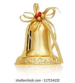 Christmas Gold Bell Isolated On A White Background