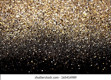 Christmas Gold And Silver Glitter Background. Holiday Abstract Texture 