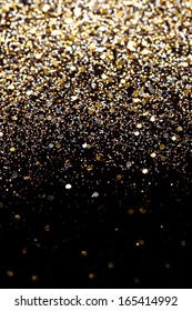 Christmas Gold And Silver Glitter Background. Holiday Abstract Texture 