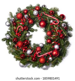 Christmas green fir tree wreath and decoration isolated on white background - Powered by Shutterstock