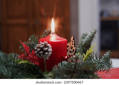 Christmas Green Tree And Candlelight. Beautiful Festive Background. Light Of The Advent Wreath. - Powered by Shutterstock