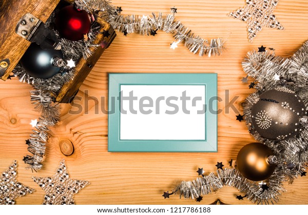 Christmas Greetings Turquoise Frame Xmas Balls Stock Photo Edit