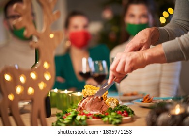 Christmas Ham Being Served On The Table