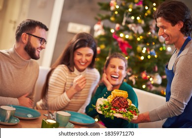 Christmas Ham Being Served On The Table