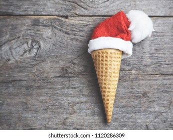 Christmas Hat And Waffle Ice Cream