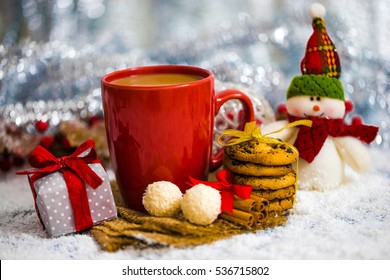 Christmas Holiday Background With Coffee Cup

