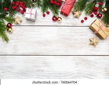 Christmas Holiday Background - Decoration On A Wooden Table